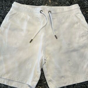 Psycho Bunny White Embroidered Shorts with Drawstring